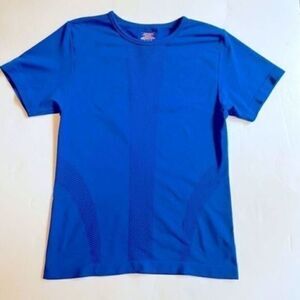 Jockey Women activewear checkered print top/t-shirt M foul blue short sleeves